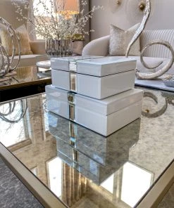 Inspire Me! Home Decor White Glass And Mirror Decorative Boxes (2 Sizes)