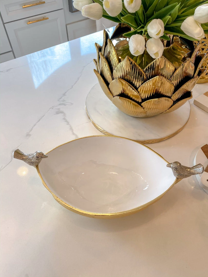 Inspire Me! Home Decor Gold Metal Bird Bowl With White Enameled 3 Inspire Me! Home Decor Gold Metal Bird Bowl With White Enameled