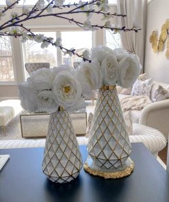 Inspire Me! Home Decor Gold And White Lattice Tapered Vase (2 Sizes)