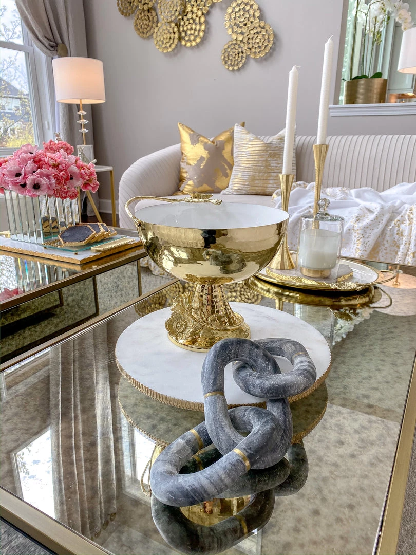 Inspire Me! Home Decor White Marble Round Lazy Susan W/ Gold Textured Edge 5 Inspire Me! Home Decor White Marble Round Lazy Susan W/ Gold Textured Edge