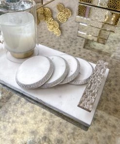 Inspire Me! Home Decor Silver Rope Edge Marble Coaster Set