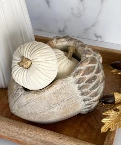 Inspire Me! Home Decor Mini Cream Velvet Decorative Pumpkin