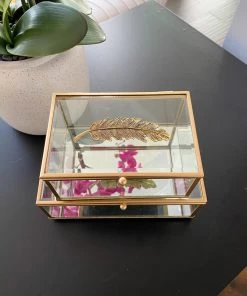 Inspire Me! Home Decor Rectangle Glass & Mirror Box With Gold Feather Detail (2 Sizes)