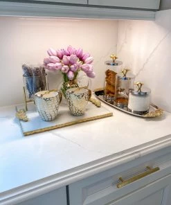 Inspire Me! Home Decor Silver Oval Tray With Gold Floral Handles