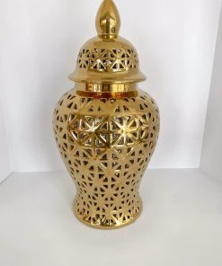 Inspire Me! Home Decor Gold Pierced Pattern Ginger Jar