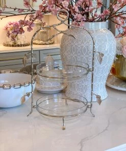 Inspire Me! Home Decor Two-Tiered Silver Leaf Serving Display