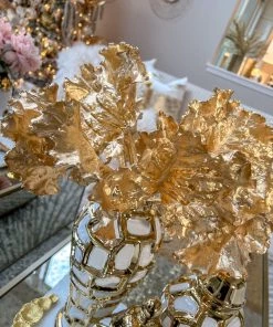Inspire Me! Home Decor 13" Metallic Gold Ruffled Leaf Stem