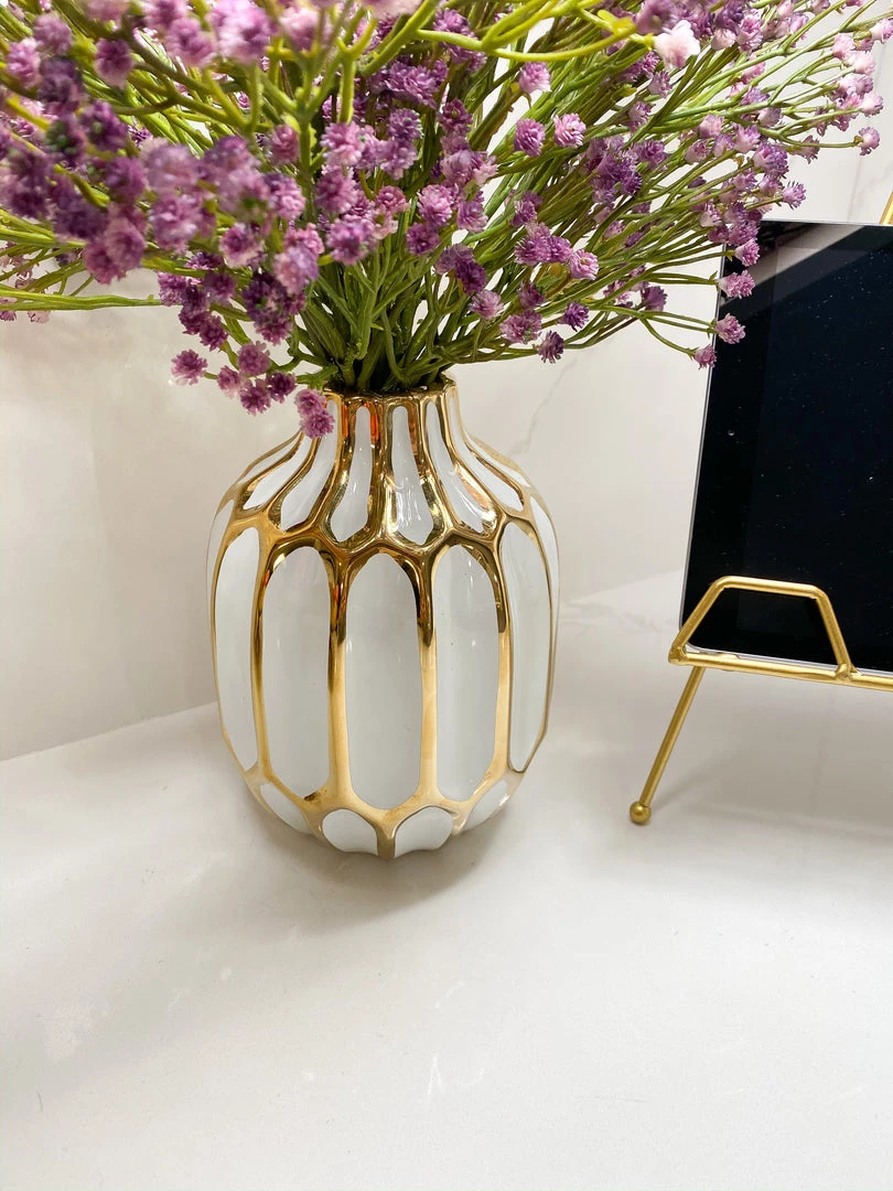Inspire Me! Home Decor White And Gold Pattern Vase 3 Inspire Me! Home Decor White And Gold Pattern Vase