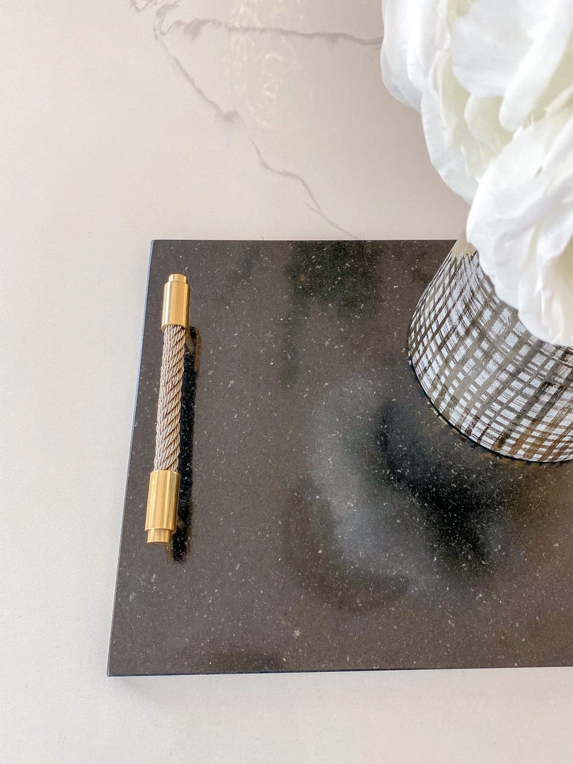 Inspire Me! Home Decor Black Marble Tray W/ Coil Handles And Knife 4 Inspire Me! Home Decor Black Marble Tray W/ Coil Handles And Knife