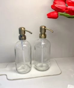 Inspire Me! Home Decor KITCHEN Clear Glass Soap Dispenser W/ Brass Finish Pump