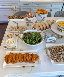 Inspire Me! Home Decor White Ceramic Tray With Gold Base And Leaf Detail