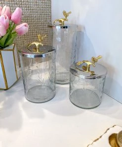 Inspire Me! Home Decor Hammered Glass Canister W/ Gold Bird Lid ( 3 Sizes Available) 16 Inspire Me! Home Decor Hammered Glass Canister W/ Gold Bird Lid ( 3 Sizes Available)