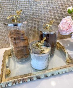 Inspire Me! Home Decor Hammered Glass Canister W/ Gold Bird Lid ( 3 Sizes Available) 14 Inspire Me! Home Decor Hammered Glass Canister W/ Gold Bird Lid ( 3 Sizes Available)
