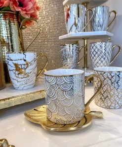 Inspire Me! Home Decor 14 Oz. Detailed Abstract Gold Pattern Print Mugs (6 Designs)