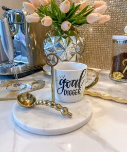 Inspire Me! Home Decor KITCHEN Marble Coffee/Tea Round Serving Tray