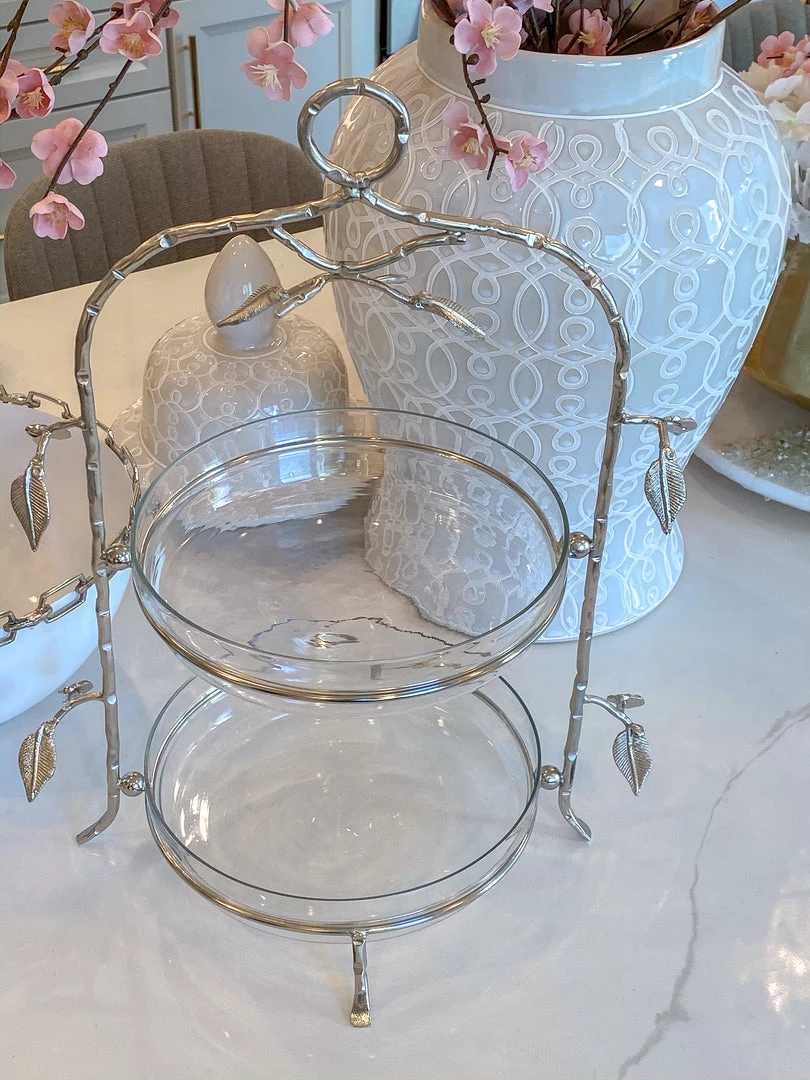 Inspire Me! Home Decor Two-Tiered Silver Leaf Serving Display 5 Inspire Me! Home Decor Two-Tiered Silver Leaf Serving Display