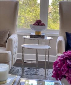 Inspire Me! Home Decor Large White Glass Gold Footed Bowl