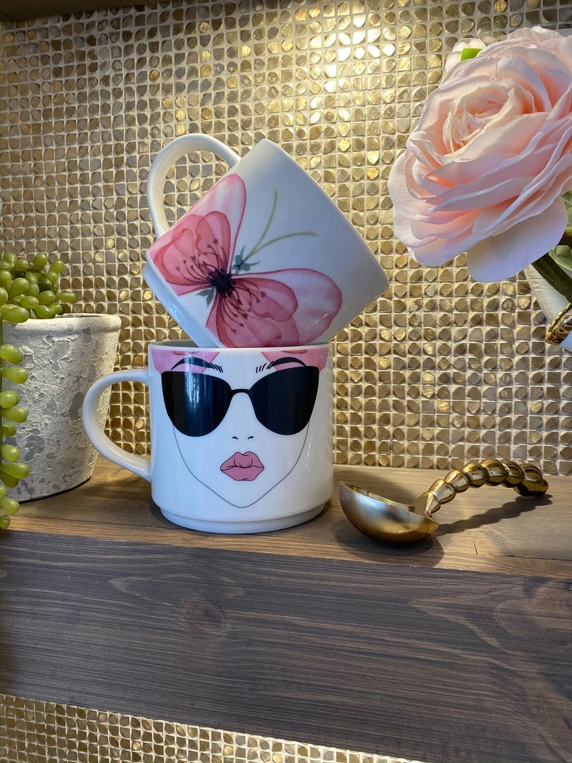 Inspire Me! Home Decor Butterfly Sunglasses Stack Mugs 4 Inspire Me! Home Decor Butterfly Sunglasses Stack Mugs