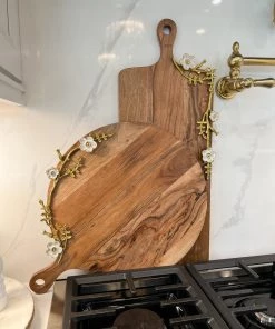 Inspire Me! Home Decor Large Wood Charcuterie Board W/ Cherry Blossom Design With Handle ( 2 Shapes ) KITCHEN