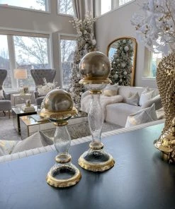 Inspire Me! Home Decor Glass Candle Holders With Gold Ruffle Detail (2 Sizes)