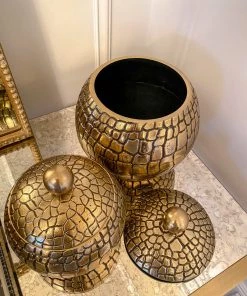 Inspire Me! Home Decor Round Gold Jar With Crocodile Print Pattern (2 Sizes) 11 Inspire Me! Home Decor Round Gold Jar With Crocodile Print Pattern (2 Sizes)