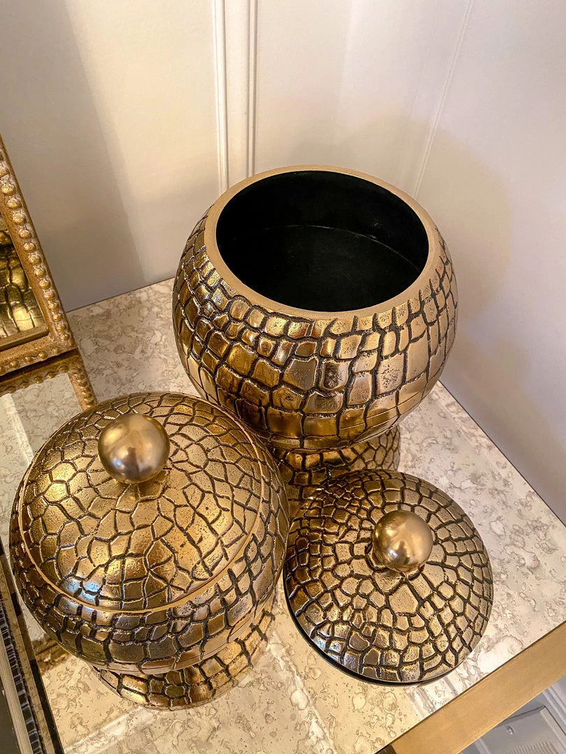 Inspire Me! Home Decor Round Gold Jar With Crocodile Print Pattern (2 Sizes) 7 Inspire Me! Home Decor Round Gold Jar With Crocodile Print Pattern (2 Sizes)