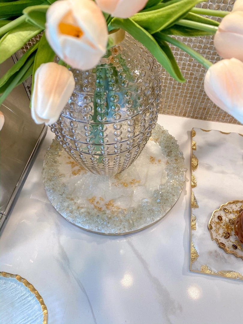 Inspire Me! Home Decor Round White Resin Tray/Trivet 3 Inspire Me! Home Decor Round White Resin Tray/Trivet