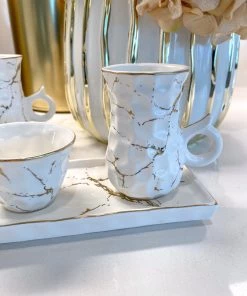 Inspire Me! Home Decor Metallic Gold Marble Print Turkish Coffee & Tea Set With Tray