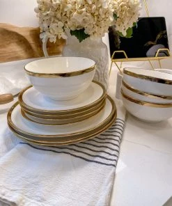 Inspire Me! Home Decor White And Gold Rimmed Porcelain Dinner Set ( 12 Piece Set )