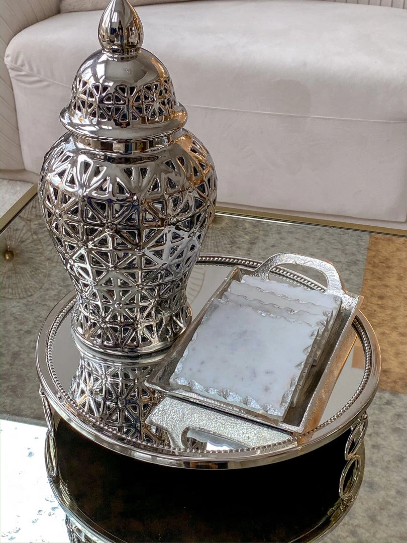 Inspire Me! Home Decor Marble Coasters W/ Silver Trim And Tray Set 7 Inspire Me! Home Decor Marble Coasters W/ Silver Trim And Tray Set