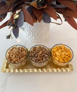 Inspire Me! Home Decor Gold Ripple Edge Serving Tray With 3 Glass Bowls