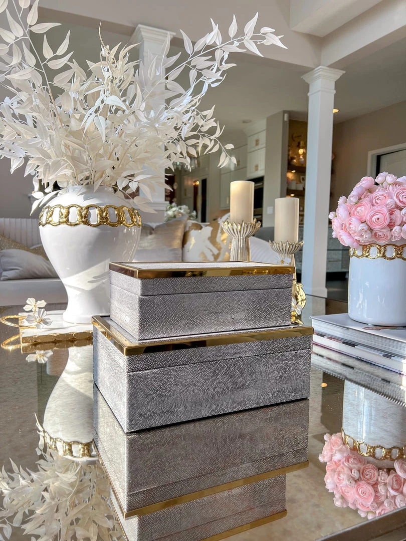 Inspire Me! Home Decor Faux Leather Box Set With Gold Edge Detail (Set Of 2) 3 Inspire Me! Home Decor Faux Leather Box Set With Gold Edge Detail (Set Of 2)