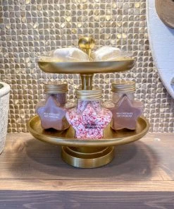 Inspire Me! Home Decor Mini Gold Two Tier Metal Cake Stand