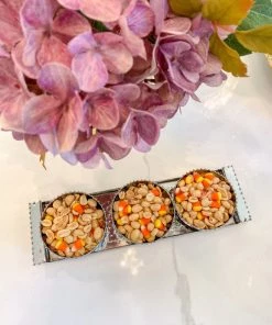 Inspire Me! Home Decor Beaded Silver Triple Bowl Snack Dish With Tray