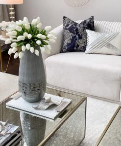 Inspire Me! Home Decor Marble Tray W/ Silver Edge And Textured Handles