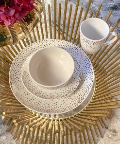 Inspire Me! Home Decor Polka Dot Detailed White 16 Piece Dining Set KITCHEN