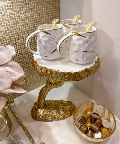 Inspire Me! Home Decor White Enameled Gold Tree Branch Cake Stand