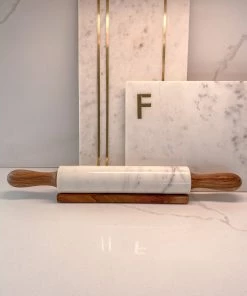 Inspire Me! Home Decor Marble & Acacia Wood Rolling Pin With Rest KITCHEN