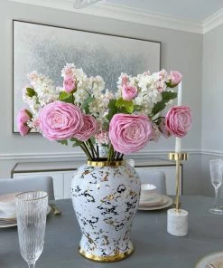 Inspire Me! Home Decor Gold & White Marble Print Ginger Jar