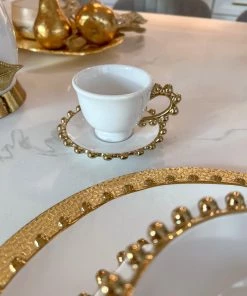 Inspire Me! Home Decor White And Gold Beaded Espresso Cup And Saucer