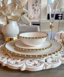 Inspire Me! Home Decor White And Gold Beaded Dinner Set 16 Inspire Me! Home Decor White And Gold Beaded Dinner Set