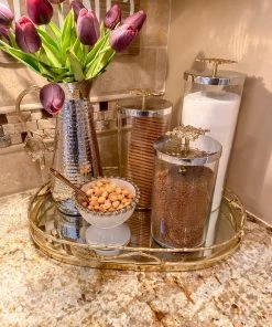 Inspire Me! Home Decor Gold Oval Mirrored Leaf Tray