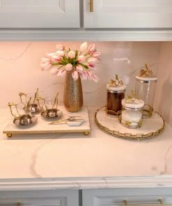 Inspire Me! Home Decor Marble And Gold Metal Leaf Branch Canisters- With Metal Rim (3 Sizes)