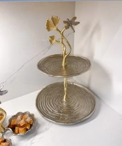 Inspire Me! Home Decor Gold Two-Tone Dragonfly Cake Stand