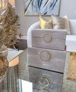 Inspire Me! Home Decor Faux Leather Box Set With Gold Circular Medallion (Set Of 2)