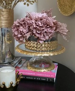 Inspire Me! Home Decor Gold Bordered Glass Cake Stand
