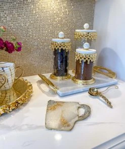 Inspire Me! Home Decor Gold Beaded Canisters W/ Marble Lid (3 Sizes) 13 Inspire Me! Home Decor Gold Beaded Canisters W/ Marble Lid (3 Sizes)