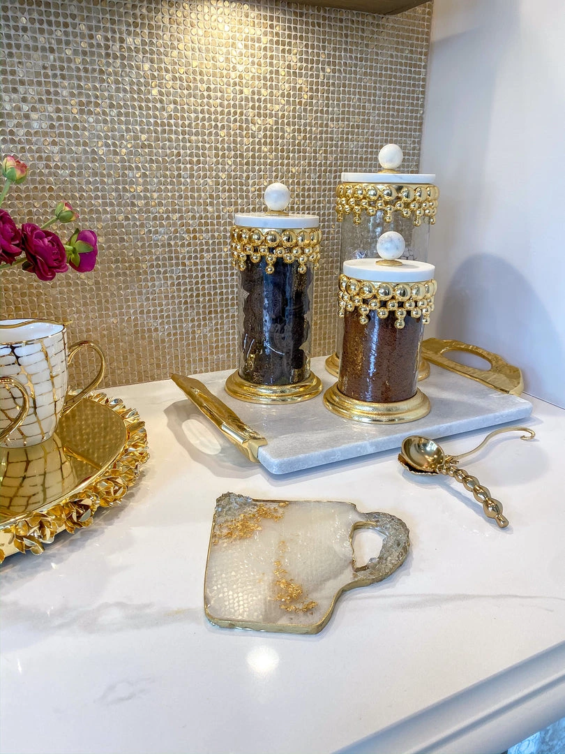 Inspire Me! Home Decor Gold Beaded Canisters W/ Marble Lid (3 Sizes) 7 Inspire Me! Home Decor Gold Beaded Canisters W/ Marble Lid (3 Sizes)