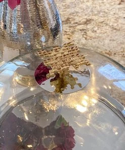 Inspire Me! Home Decor Glass Cake Dome With Gold Mosaic Handle