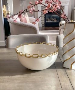 Inspire Me! Home Decor White Bowl With Chain Rim